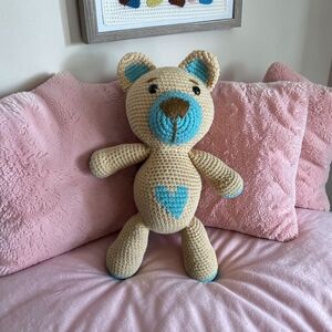 Crochet Teddy Bear white and blue